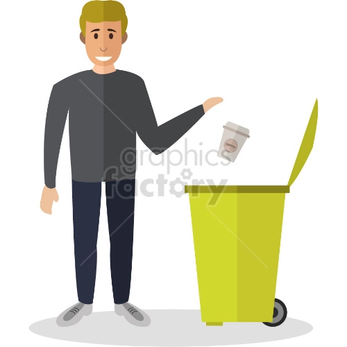 cartoon man throwing trash in a bin vector clipart