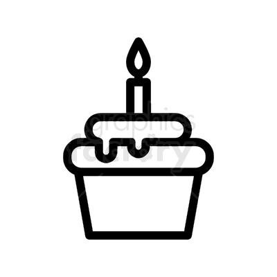 Clipart image of a birthday cupcake with a single lit candle on top.