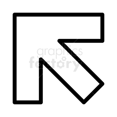 A simple black arrow pointing diagonally upwards and to the left, outlined in a bold black line.