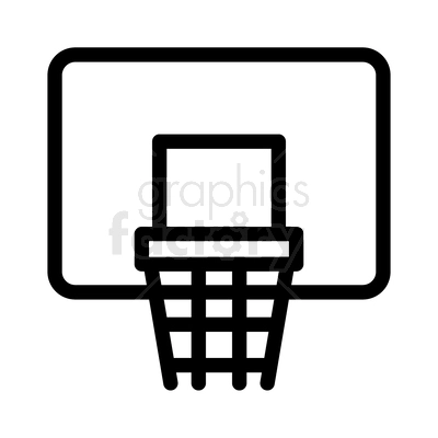 Clipart image of a basketball hoop with a backboard depicted in a simple black and white line drawing.