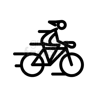 Clipart image of a person riding a bicycle, depicted with simple black lines. The cyclist is shown pedaling the bike, emphasizing the concept of biking or cycling.