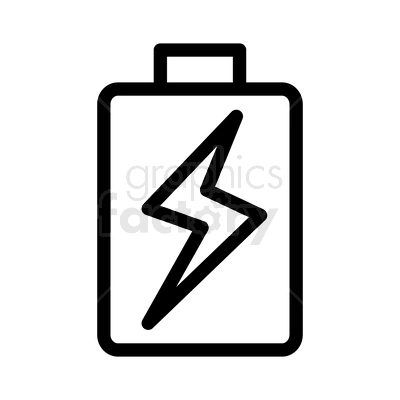 A black and white clipart image of a battery icon with a lightning bolt symbol inside, indicating charging or power.
