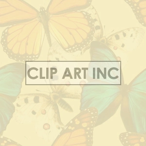 Clipart image featuring a pattern of butterflies in various colors, including orange, blue, and white, with a pale yellow background.