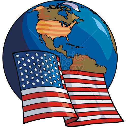 Colored american flag with the earth behind it