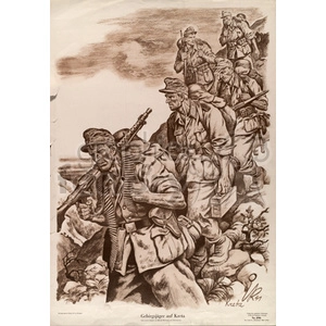 Historical Military Soldiers Advancing Through Rough Terrain