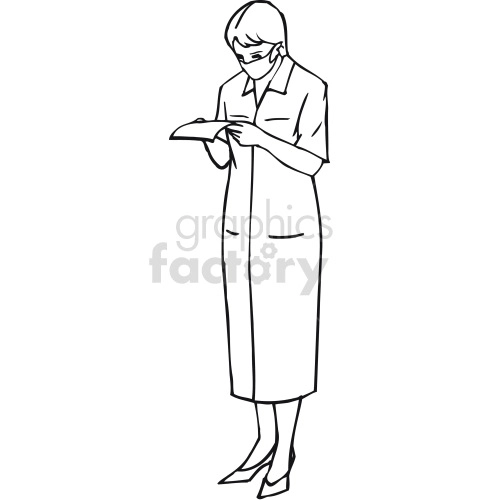 nurse reviewing medical charts black white