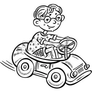 small boy driving a toy car