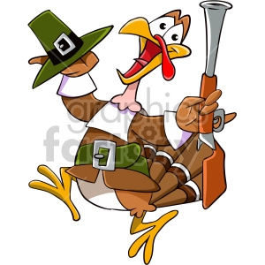 Thanksgiving turkey dressed as a pilgrim running scared cartoon