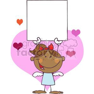 African American Cupid Girl With A Red Bow In Hair and Banner