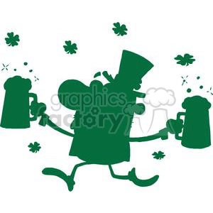 Happy Leprechaun With Two Pints of Beer Green Silhouette