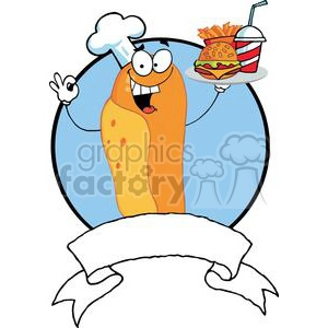 A Banner Of A Hot Dog Chef Holds A Plate Of Hamburger And French Fries