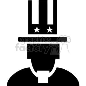 The clipart image depicts a simplistic, stylized representation of the character Uncle Sam, a common national personification of the United States government. The image features a figure wearing a top hat with two stars and a band, suggesting the pattern of the American flag. The figure also has a bowtie, indicating a formal or ceremonial attire common to the Uncle Sam character.