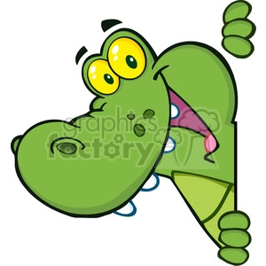 The clipart image shows a cartoon crocodile with a big smile on its face, looking around a blank sign. The sign is positioned in front of the crocodile as if it's waiting for a message or text to be added to it.
