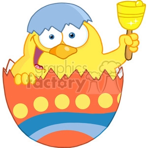 Royalty-Free-RF-Copyright-Safe-Happy-Yellow-Chick-Peeking-Out-Of-An-Easter-Egg-And-Ringing-A-Bell
