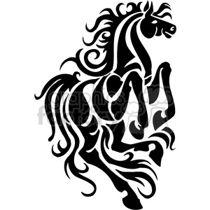 A stylized, black silhouette illustration of a rearing horse with detailed, flowing mane and tail. The design is bold and dynamic, capturing a sense of movement and power.