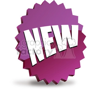 A purple starburst graphic with the word 'NEW' in large white and black shadowed letters.