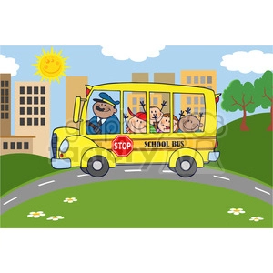 5053-Clipart-Illustration-of-School-Bus-Heading-To-School-With-Happy-Children