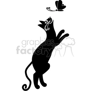 Black Cat Silhouette Chasing Butterfly