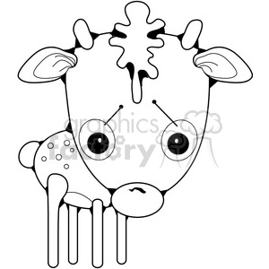 A black and white clipart image of a stylized baby deer. The deer has large, round eyes and a simple, cartoonish design with elongated legs and simplistic spots.