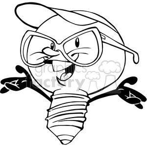cartoon lightbulb character in black and white