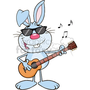 Funny Blue Rabbit With Sunglasses Playing A Guitar And Singing