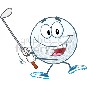 5733 Royalty Free Clip Art Happy Golf Ball Swinging A Golf Club
