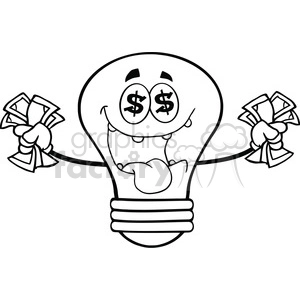 6135 Royalty Free Clip Art Money Loving Light Bulb Cartoon Character copy