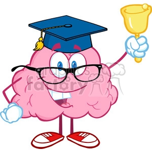 5850 Royalty Free Clip Art Smiling Brain Teacher Character Ringing A Bell