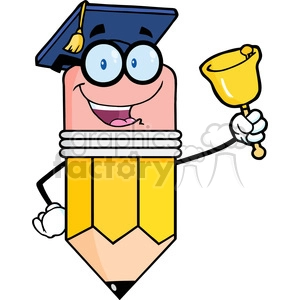 5930 Royalty Free Clip Art Smiling Pencil Teacher Ringing A Bell
