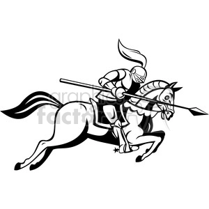 black and white knight with jousting lance riding a horse