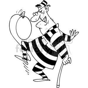cartoon man in prison with a balloon tied to his ankle in black and white