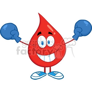 6196 Royalty Free Clip Art Smiling Red Blood Drop Character With Boxing Gloves