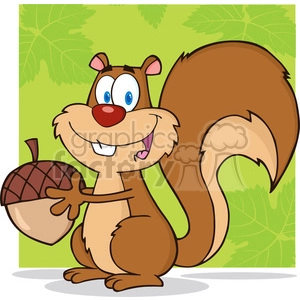 6730 Royalty Free Clip Art Cute Squirrel Cartoon Mascot Character Holding A Acorn