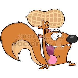 6738 Royalty Free Clip Art Crazy Squirrel Cartoon Mascot Character Running With Big Peanut