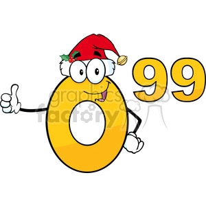 6690 Royalty Free Clip Art Price Tag Number 0-99 With Santa Hat Cartoon Mascot Character Giving A Thumb Up