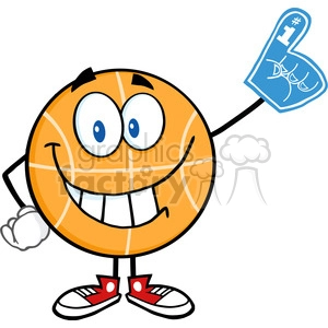 Royalty Free RF Clipart Illustration Smiling Basketball Cartoon Character With Foam Finger