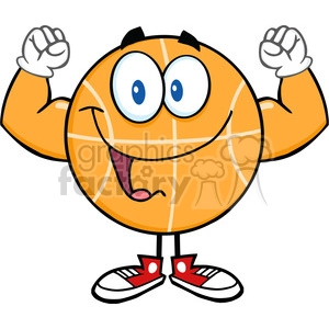 Royalty Free RF Clipart Illustration Happy Basketball Cartoon Character Showing Muscle Arms