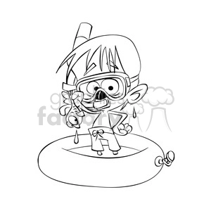 vector child playing in the water wearing a snorkel in black and white