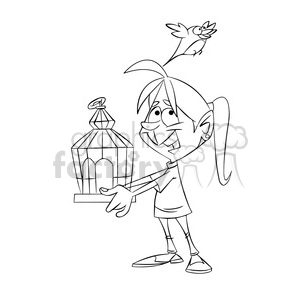 girl liberating a bird from a cage black and white