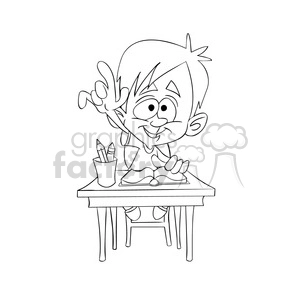 vector drawing of child in class raising his hand