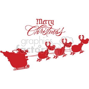 Merry Christmas Greeting With Santa Claus In Flight With His Reindeer And Sleigh Silhouettes Vector Illustration Isolated On White Background