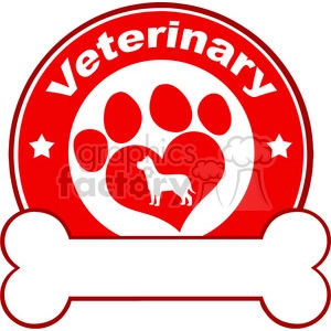 Veterinary Care Red and White Logo with Dog Silhouette and Paw Prints