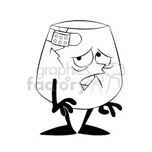 larry the cartoon glass character with crack and band aid black white