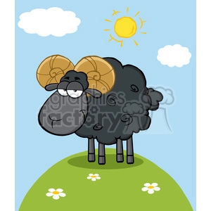 Funny Cartoon Sheep on a Sunny Hill