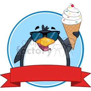 Cheerful Cartoon Penguin with Ice Cream Cone