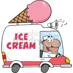 Royalty Free RF Clipart Illustration African American Ice Cream Man Driving Truck