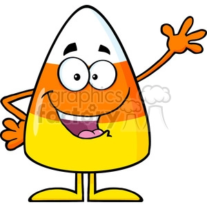 8873 Royalty Free RF Clipart Illustration Funny Candy Corn Cartoon Character Waving Vector Illustration Isolated On White
