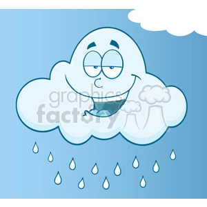 7023 Royalty Free RF Clipart Illustration Smiling Cloud Raining Cartoon Mascot Character