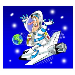 scott the astronaut cartoon character riding space shuttle