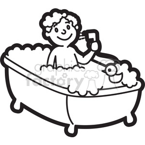 boy taking a bath cartoon in black and white